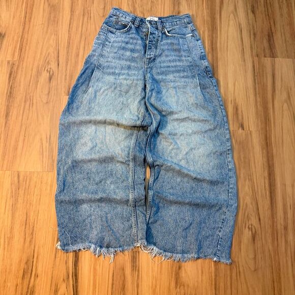 We The Free Denim - We The Free Womens Blue Distressed Baggy Wide Leg Denim Jeans Size 25